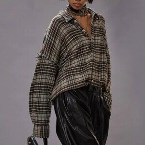 NWT R13 Shredded Seam Drop Neck Shirt - Blue & Grey Plaid